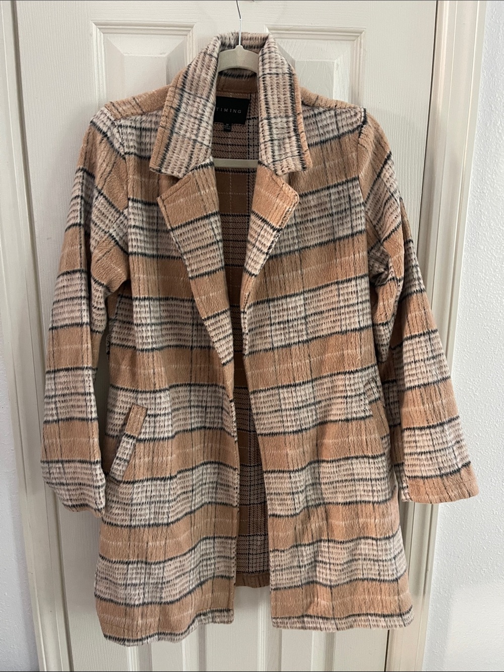 Fall Timing Plaid Pea Coat - Tan, Cream & Black
